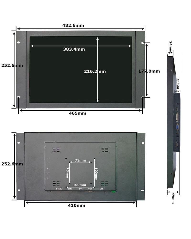 IronView 17.3 inch industrial monitor dimensional drawing