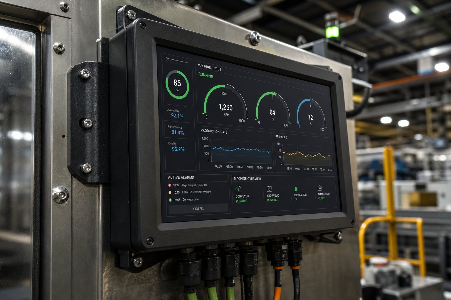 IronView industrial monitor mounted on a factory control panel