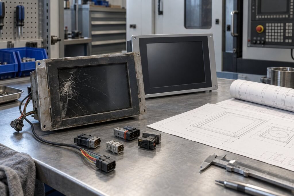 Industrial monitor replacement parts prepared for machine validation